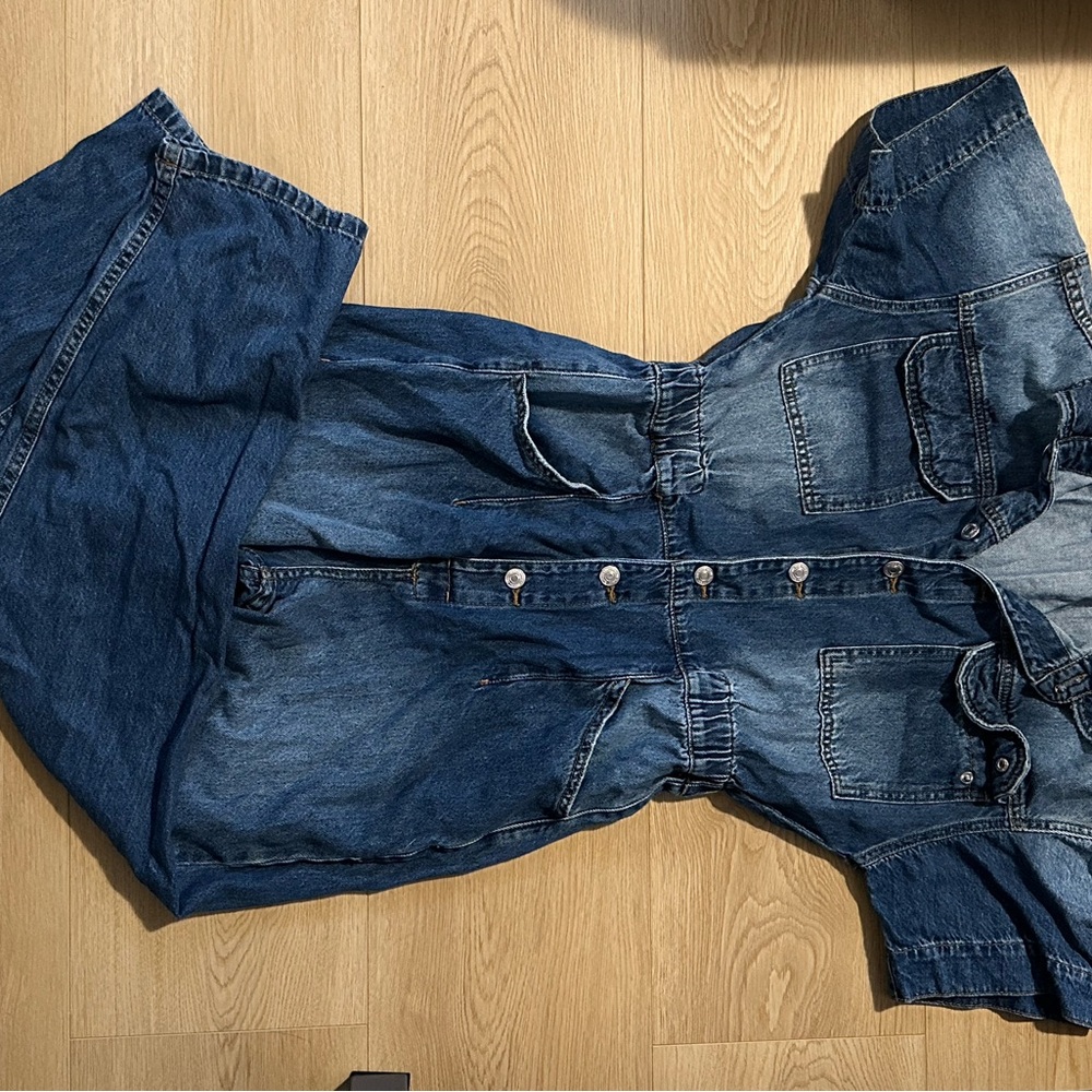 We The Free Blue Denim Overalls Casual Style